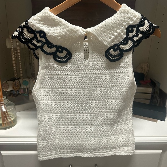 Anthropologie White Crochet Top with Black Accents. - Picture 6 of 6